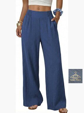 Wide Leg Palazzo Pants Casual Loose Lounge Beach Trousers with Pockets